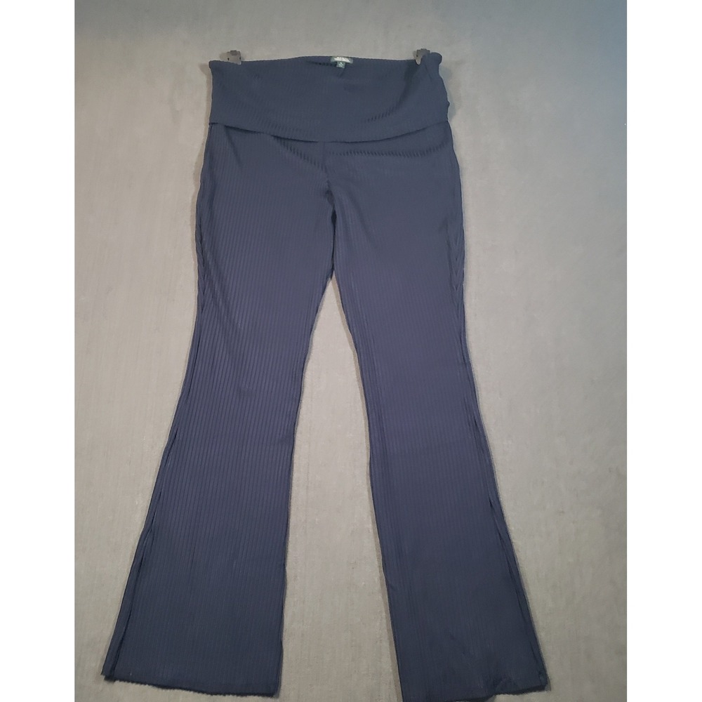 Wild Fable Flare Pants Womens XL‎ Navy Blue Ribbed Knit Foldover Waist Slit Hem